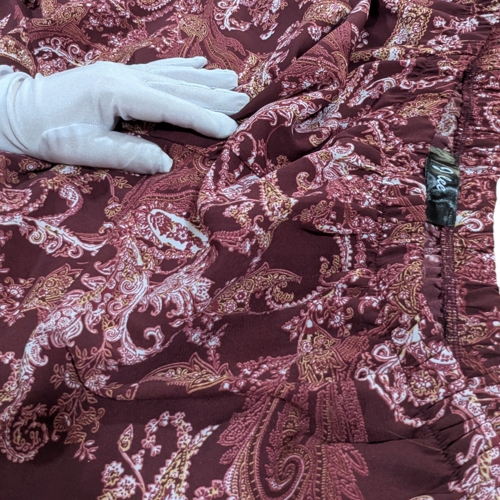 Jay Lee XL Paisley Wide Leg Palazzo Pants Boho Festival 70s Maroon Cream Stretch - Picture 6 of 9